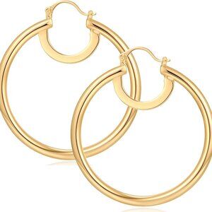 Elegant 18K Gold Plated Knot Hoop Earrings for Women, Lightweight Large Gold Ope